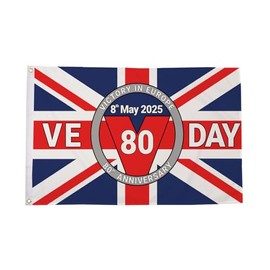Flagtex VE Day Flag 2025 (B) Commemorative Flag, VE Day Flag, Memorial Flag, Vintage Flag, VE Day Decorations, British Flag, Historical Flag (5ft x 3ft (150cm x 90cm))