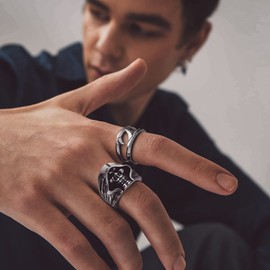 Bandmax Skull Rings Grim Reaper Skull Ring Men's Ring Gothic Signet Ring Finger Ring Stainless Steel Punk Biker Rings Ring Size 69 Grim Reaper Jewellery, Metal, No Gemstone