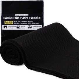 ONLY TRIMMING 2x2 Solid Rib Knit Fabric, Stretchy Knitted Ribbing for Cuffs, Collars, and Waistbands, Polyester-Spandex Blend, DIY Sewing Trim, Black, 6 x 35 Inches