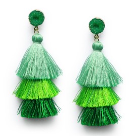 Me&Hz Irish Green Ombre Tassel Earrings for Women Teen Girls Dangle Drop 3 Tier Fringe Druzy Studs Boho Statement Christmas Earrings Saint Patrick Day Gifts for her