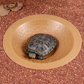Turtle Bathing Pool Small for Reptiles & Amphibians - Resin Water Dish & Feeding Bowl with Gentle Slope - Safe for Turtles, Lizards, Frogs, Snakes (Yellow)