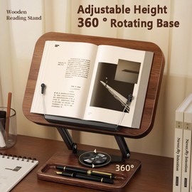 Book Stand for Reading, Book Holder with Storage, Cookbook Stand for Recipe, Adjustable 360° Rotating Book Holders Hands Free, Book Page Holder for Book Lover Essential, Teacher Appreciation Gifts