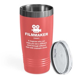 Filmmaker Coral Tumbler 20oz - with cinematic shots - Filmmaker Gifts Camera Lens Cut Prop Director Movie Film Scriptwriter