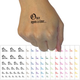 Once Upon a Time Fairy Tale Wedding Old Timey Text Temporary Tattoo Water Resistant Fake Body Art Set Collection - Dark Blue (One Sheet)