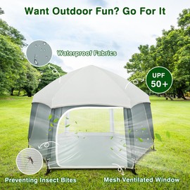 Zooawa Pop Up Playpen for Baby, 150*100 cm(L*H) Playpen for Babies and Toddlers with Removable Sun-Shades& 2 Side UV Covers, Lightweight Outdoor Baby Play pen for Beach Home with Travel Bag,Light Gray