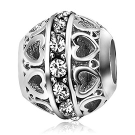 JMQJewelry Thanksgiving 2023 Birthday Birthstone April White Heart Charm for Bracelet Mother Sister Wife Grandma Daughter Jewelry