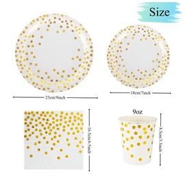 CEILIWEN 100PCS White and Gold Party Tableware Set, White and Gold Polka Dot Party Tableware Includes Plates, Napkins, Cups, White and Gold Party Decorations for Party, Serve for 25 Guests