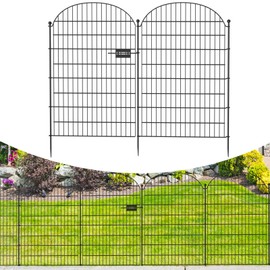 Decorative Garden Metal Fence 10 Pack with Gate, 40 in (H) x 23.6 ft (L) No Dig Dog Animal Barrier for Yard, Animal Ground Stakes Fencing for Garden, Patio, Flower Bed