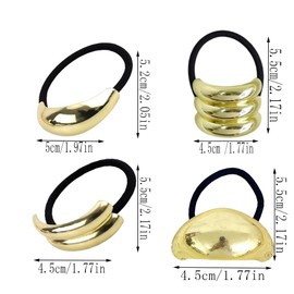Gold Hair Cuffs,4 Pcs Elastic Hair Bands,Changyeah Stylish Metal Hair Ties for Women,Scrunchies For All Hair Types and Textures