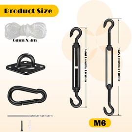 304 Stainless Steel Shade Sail Hardware Kit, 6 Inch Matte Black Sun Shade Hardware Kit for Triangle Rectangle Installation, Sun Shade Sail Hardware for Garden, Patio, Outdoors-46 PCS