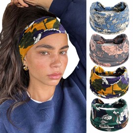 STGDAK Wide Headbands Floral Print Boho Headband Non Slip Hair Wraps Knotted Sweatbands Elastic Turban Hairbands Workout Yoga Hair Bands Soft Bandanas Hair Accessories for Women