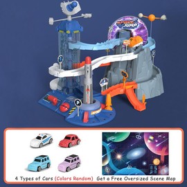 TTZZ Dinosaur Race Track Play Set - Full Size Dinosaur Hill Car Ramp Track  Kids Adventure Toys Age 3+ - Color: Dinosaur space orbit white gray