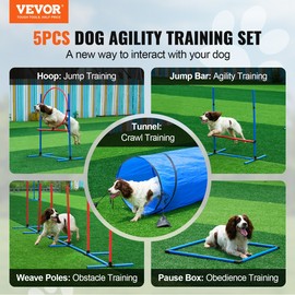 VEVOR Dog Agility Training Equipment 5 PCS Set with Hurdles Tunnel Jump Ring - Extended-5 PCS
