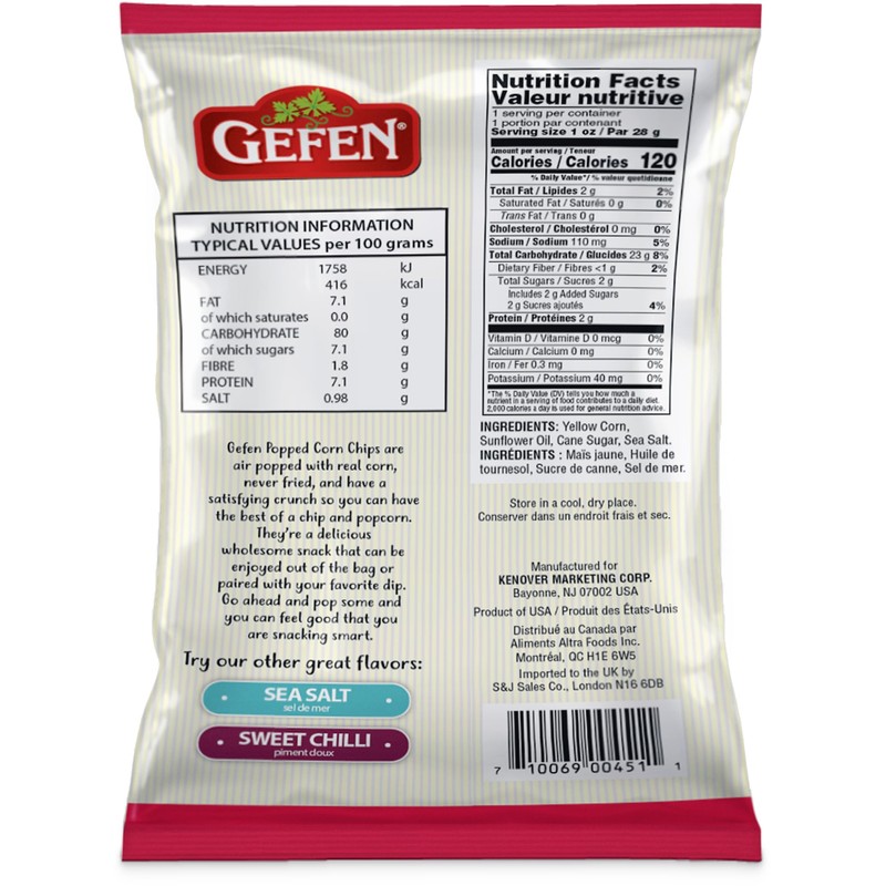 Gefen Kettle Popped Corn Chips, 1oz (8 Pack) | Gluten