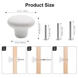 ShipeeKin 4X White Door Knob Cabinet Retro Round Ceramic Drawer Cupboard Kitchen Pull Handle 32mm