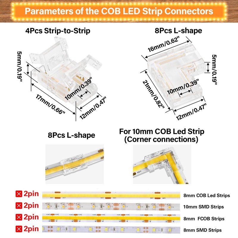Cob LED Strip Connector 2-Pin 10 mm LED Strip Corner