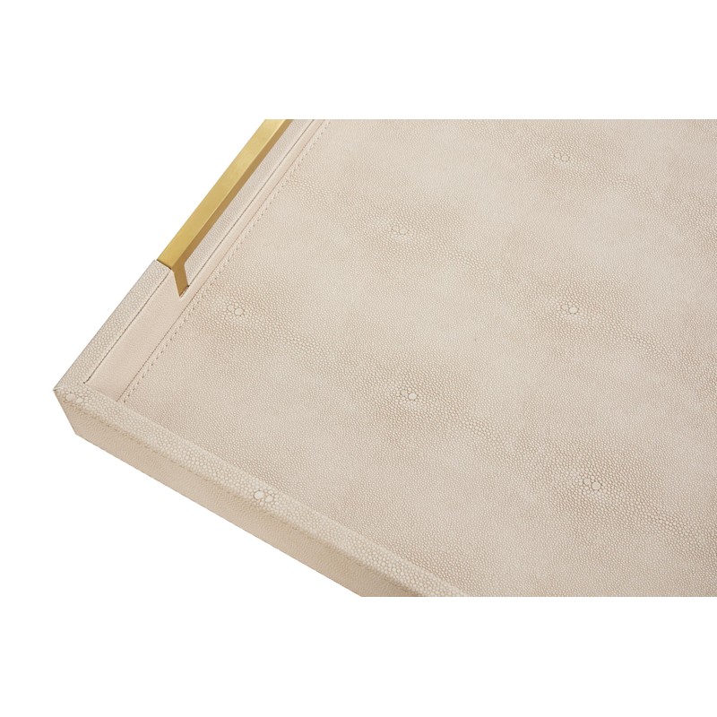 Sagala 20"x20" Extra Large Ottoman Tray with Gold Handles, Ivory