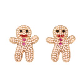 Christmas Earrings for Women Rhinestone Pearl Gingerbread Man Earrings Cute Gingerbread Studs Winter Christmas Jewelry Stocking Stuffers for Women A
