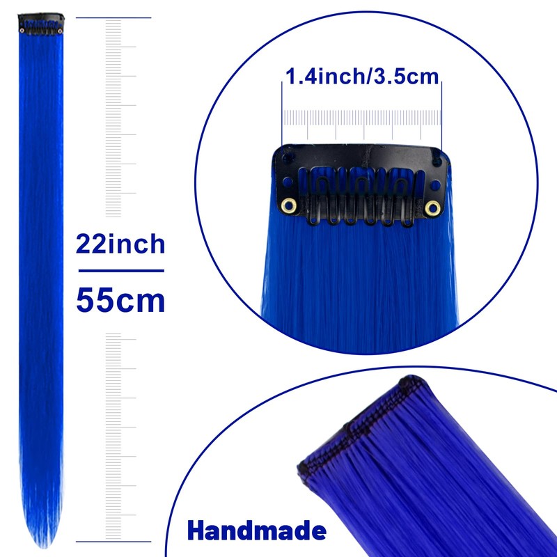 TOFAFA 22 inch Colored Hair Extensions, Colorful Party Highlights Hairpiece