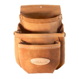 Duracuir Leather Tool Pouch, 3 Pockets, Tan Suede Construction