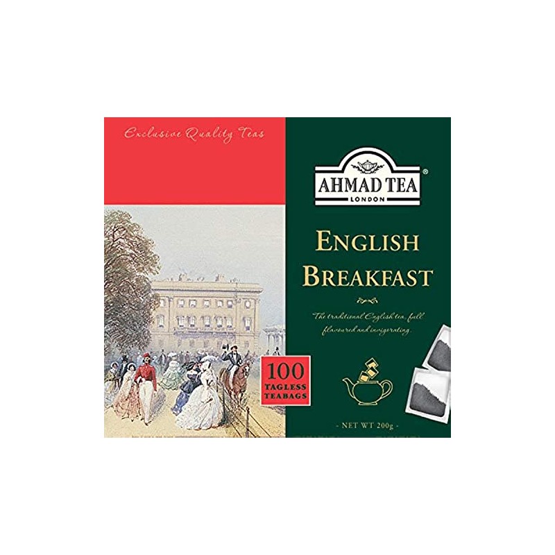 Ahmad Tea 100 Tagless Teabags, English Breakfast, Black Tea, 1