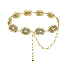 BIBITI Women's Golden Belt Fashion Waist Belt Chain Belt Metal Belt Gold Waist Belt Golden Concho Metal Vintage Boho Western Cowgirl Outfit Waist Chain for Women Festival, gold