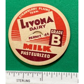 LIVINA VINTAGE LIVONA DAIRY MILK BOTTLE CAP STRAWBERRY PLAINS, TENN. GRADE B UNUSED