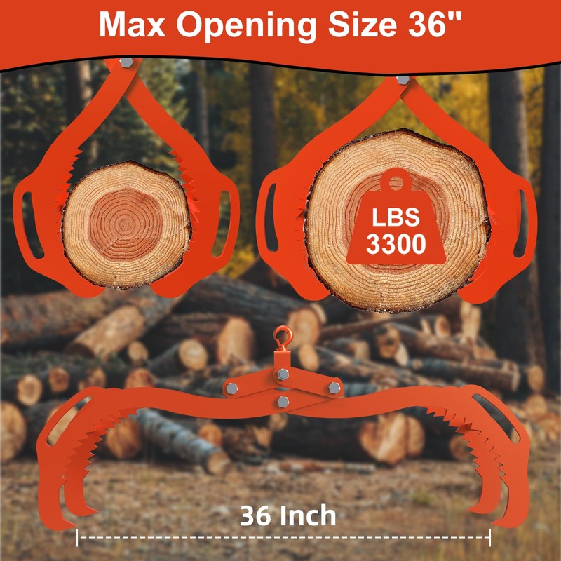 Tolpassa Log Lifting Tongs 36 Inch - 3300LBS Load Capacity