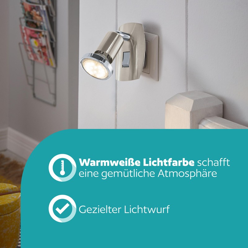 EGLO Mini LED Socket Spotlight, Socket Lamp with Switch, Swivelling