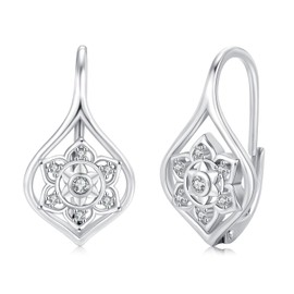 Lotus Earrings 925 Sterling Silver Lotus Flower Leverback Earrings Yoga Lotus Spiritual Protection Jewelry Christmas Mothers Day Gifts for Women Mom Female Friends chicas