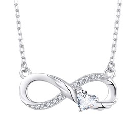 Starchenie Infinity Necklace 925 Sterling Silver Angel Wings Heart Birthstone Necklace for Women, Zircon