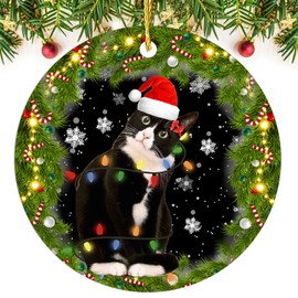 DECORLUXES Set 2 Christmas Ornaments 3.1" - Tuxedo Cat Acrylic Ornament, Black and White Cat Christmas - Black cat Ornament - Christmas Tree Decoration Ornament