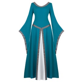 Parlsdy Womens Irish Medieval Dress Renaissance Costume Retro Gown Cosplay Costumes Fancy Long Dress Sea Blue-XL