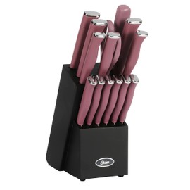Oster Langmore 15 Piece Stainless Steel Cutlery Knife Block Set W/Black Box – Purple