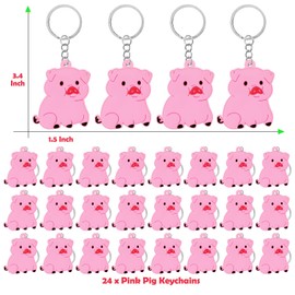 CiciBear 24 Pack Pink Pig Keychains Party Decoration for Guests, Pink Pig Themed Party, Baby Shower, School Party, Kids Birthday, Pig, Small