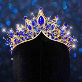 Evlry Wedding Tiaras and Crowns, Blue Rhinestone Queen Crown, Crystal Bridal Princess Tiaras for Women, Rhinestone, No Gemstone