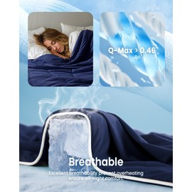 blunique Cooling Comforter Full Size, Breathable Blanket for Hot Sleepers & Night Sweats, Q-Max>0.46 Tech, Summer Lightweight & Skin-Friendly Bedding,68"x90", Dark Blue