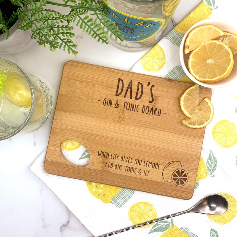 eBuyGB Engraved Wooden Dad's Gin & Tonic Chopping Board Gift,