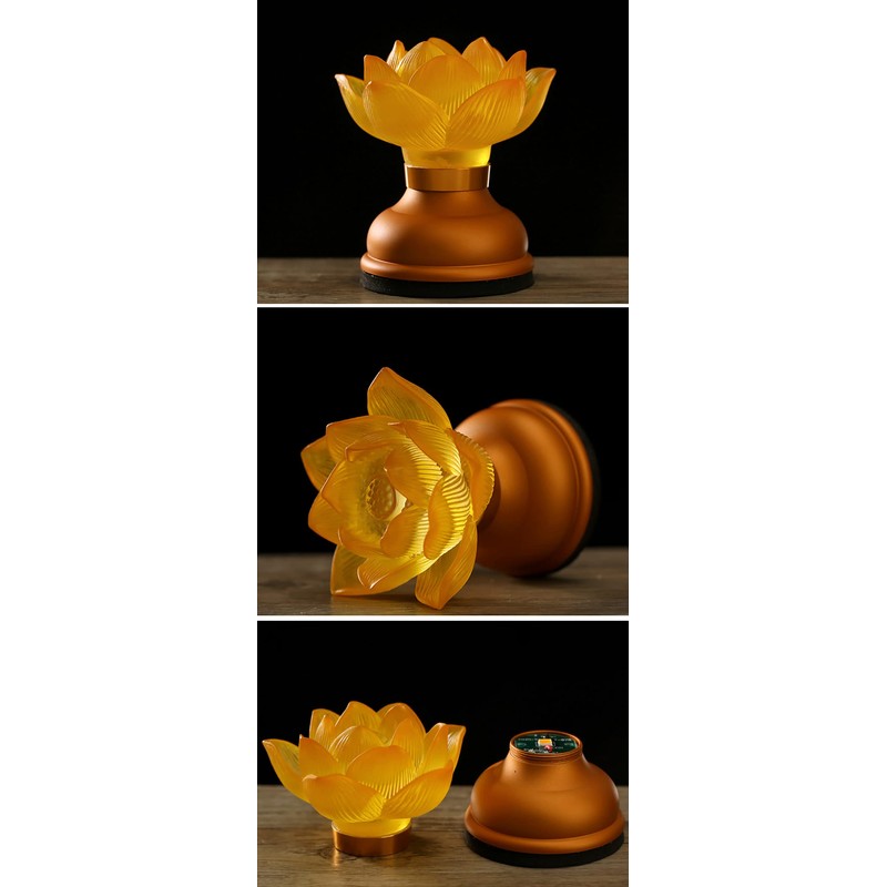 1Pair - LED Glazed Lotus Buddhist Lamp, Light offering Before