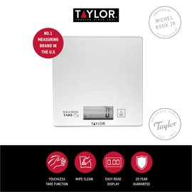Taylor Pro Digital Cooking Scales with Touchless Tare, For Dry & Liquid Weighing, Gift Boxed, Silver, 5kg / 5000ml Capacity