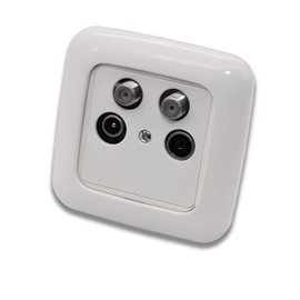 BUSCH JÄGER Complete Set / Antenna Socket Insert 4-Hole Radio / TV / SAT e.g. for Twin Receiver CATV (**) ASTRO + Frame, Adapter Ring and Cover in Reflex SI Alpine White