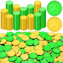 300 PCS St Patricks Day Decorations, 1.4 in St Patricks Day Gold Coins, Gold Green Shamrock Coins Fake Coins Plastic Coins St Patricks Tokens, St Patricks Day Party Supplies Shamrock Decor