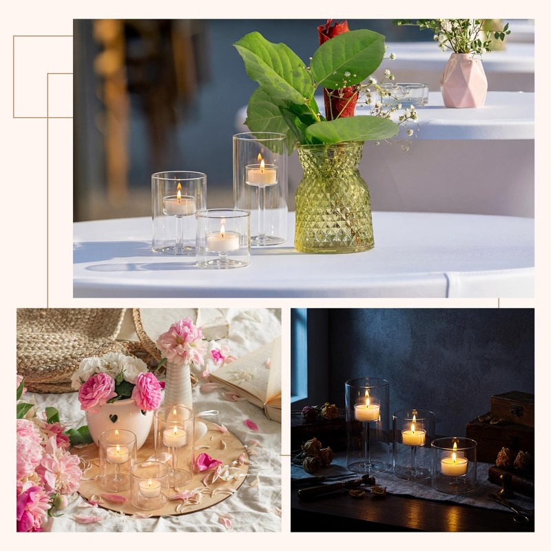 Yiyiring 3 Set Hurricane Glass Candle Holders Pillar Votive Hand