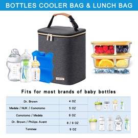 BABEYER Breastmilk Cooler Bag with Ice Pack Fits 4 Baby Bottles Up to 9 Ounce, Baby Bottle Bag for Nursing Mom Daycare-Grey
