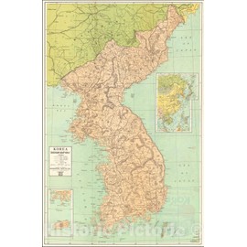 Historic Map : Geographia Map Company's Large Scale Map of Korea, c1950, Geographia, Vintage Wall Art : 24in x 36in