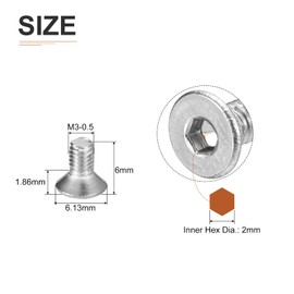 DTGN M3-0.5 x 6mm Flat Head Socket Cap Screws, 100 Pack 304 Stainless Steel Hex Socket Flat Head Screws, Full Thread, Countersunk Bolts