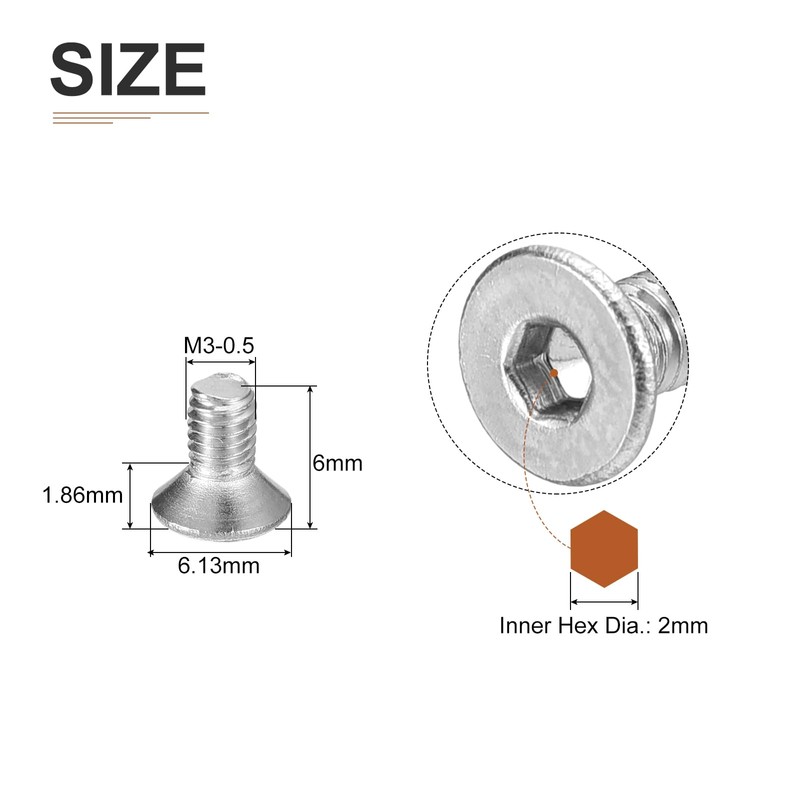 DTGN M3-0.5 x 6mm Flat Head Socket Cap Screws, 100