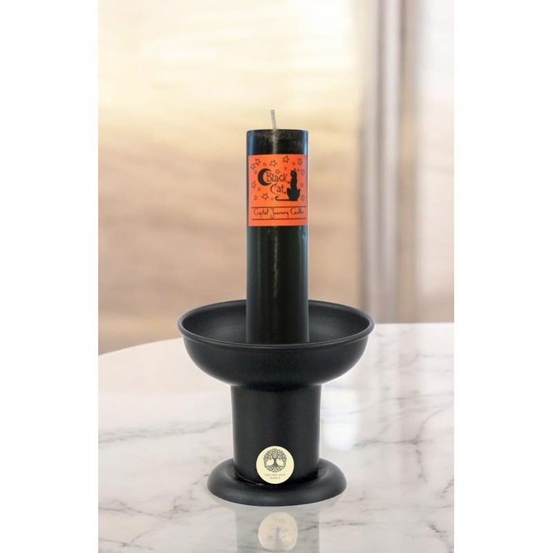 Herbal Candle 1.5" x 7" with Black Pillar Holder Set