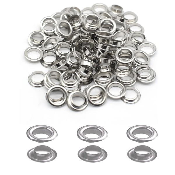 50 Sets Eyelets Grommets, 10mm Hole Silver Metal Eyelets Washers