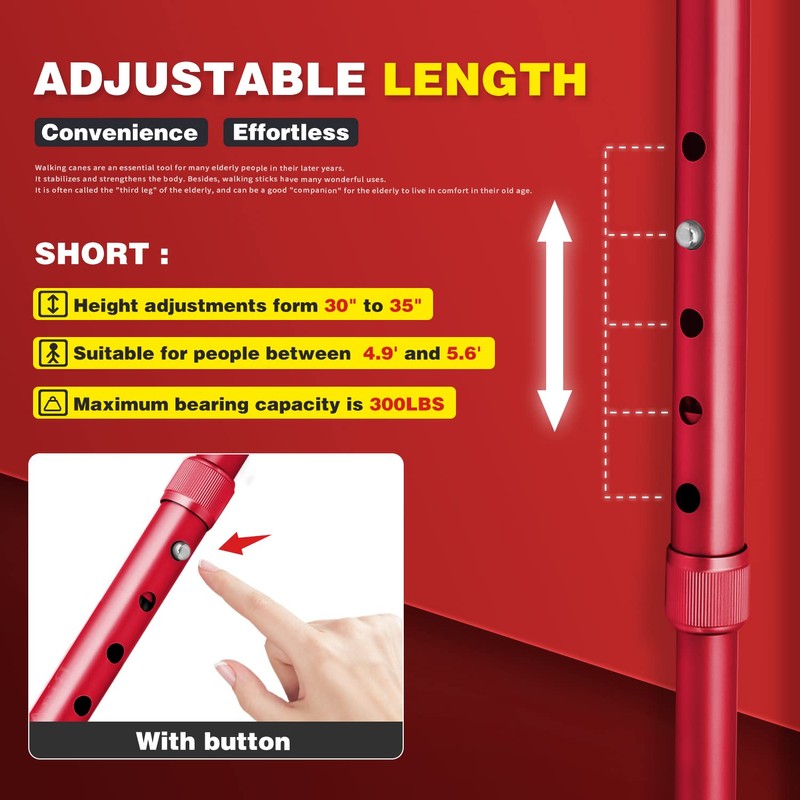 BigAlex Folding Walking Cane with LED Light,Pivoting Quad Base,Adjustable Walking